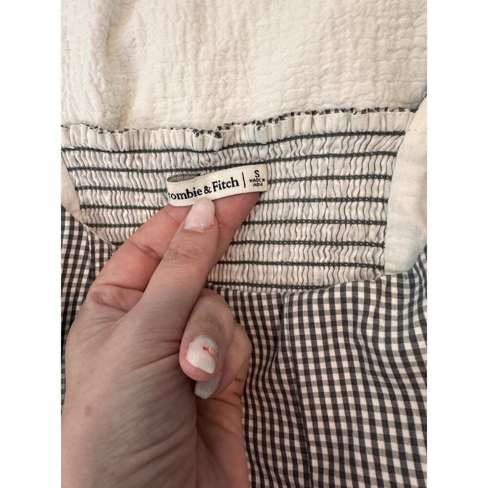 Abercrombie & Fitch Puff Sleeve Gingham Crop Top Milkmaid Peasant Lace Up Small - Picture 5 of 5